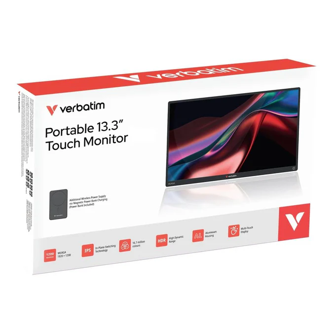 Verbatim 13.3-inch 1920 x 1200p WUXGA 16:10 60Hz 6ms LED IPS Portable Touchscreen Monitor 32087
